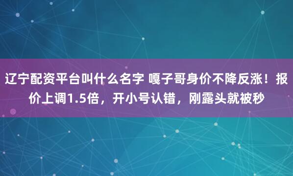 辽宁配资平台叫什么名字 嘎子哥身价不降反涨！报价上调1.5倍，开小号认错，刚露头就被秒