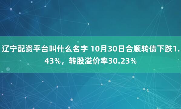 辽宁配资平台叫什么名字 10月30日合顺转债下跌1.43%，转股溢价率30.23%