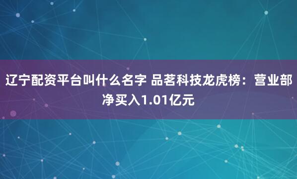 辽宁配资平台叫什么名字 品茗科技龙虎榜：营业部净买入1.01亿元